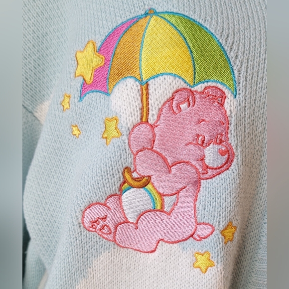 Care Bears by Hot Topic Cozy Grandpa Cardigan Womens L Sky Blue Clouds Whimsical - Picture 8 of 14